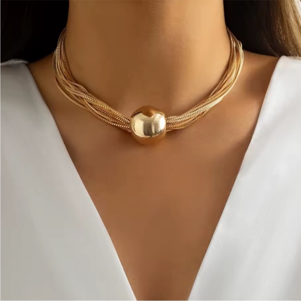 Bbl Gold Sphere Multi-Strand Choker Necklace